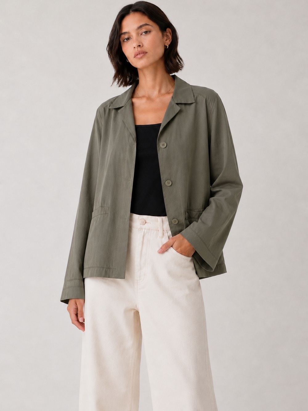 Lafayette 148 khaki green lightweight utility jacket